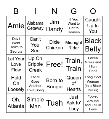 Songs from the South Bingo Card