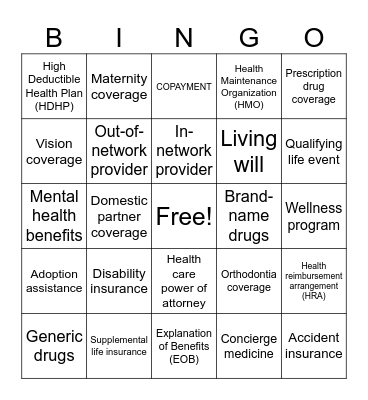 Open Enrollment Bingo Card