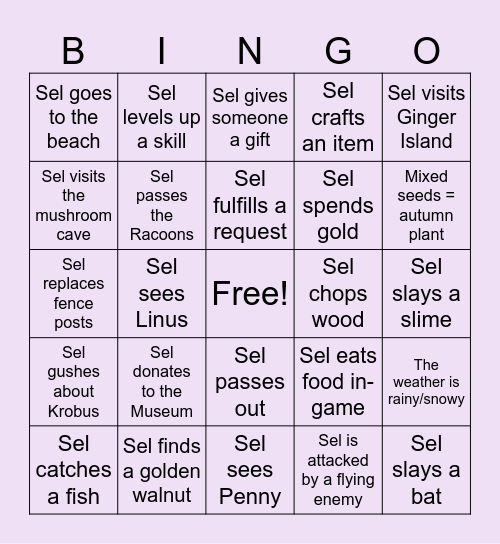 Stardew Bingo Card