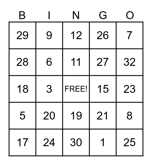 Universal Tooth Numbering Permanent Teeth Bingo Card