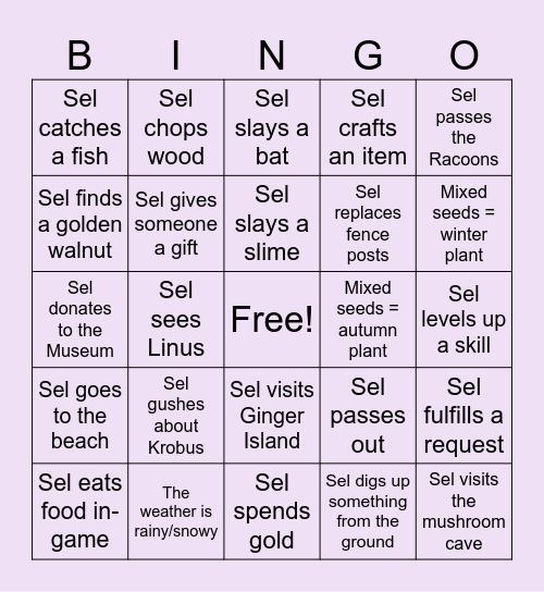 Stardew Bingo Card