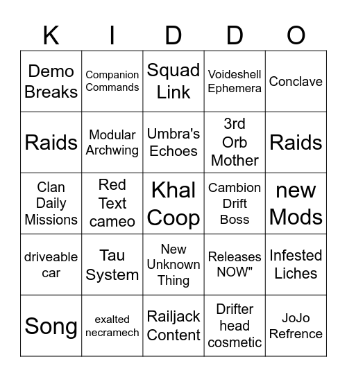 TennoCon 2024 Bingo Card