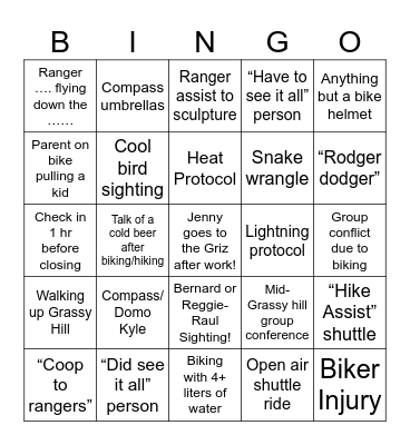 Ranger Bingo Card