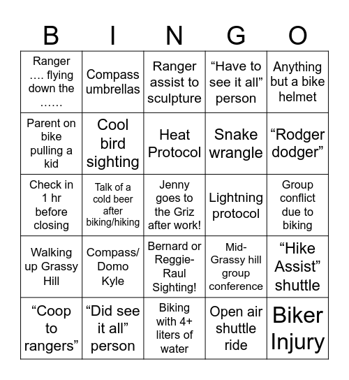 Ranger Bingo Card