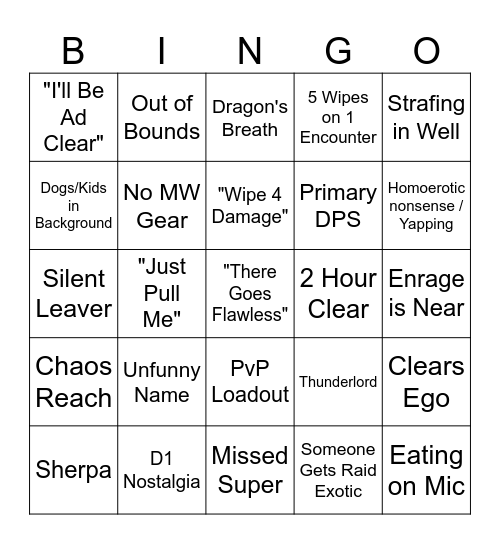 LFG Bingo Card