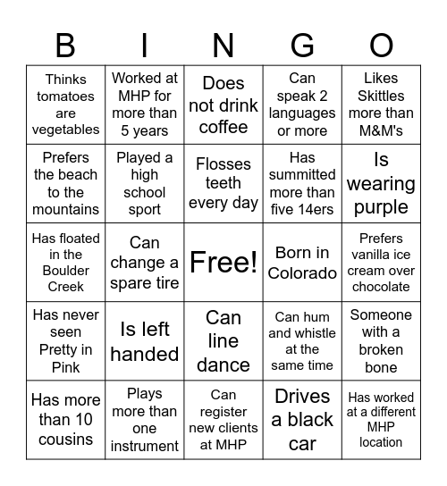 Find someone who can... Bingo Card