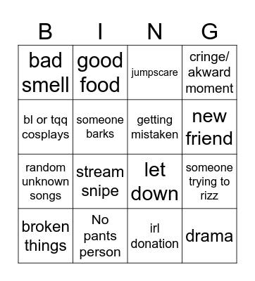 IRL STREAM Bingo Card