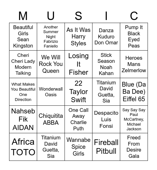 MUSIC MANIA Bingo Card