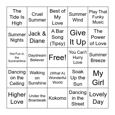 Summer Tunes Bingo Card