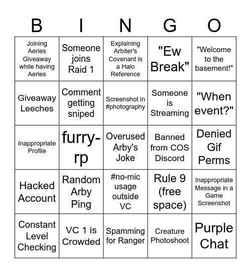 Ultimate Arby's Server Bingo! Bingo Card