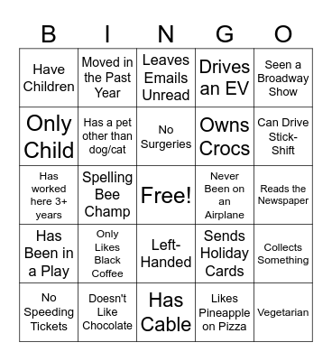 Support, Inc. Bingo Card