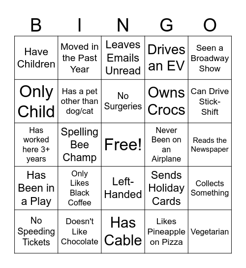 Support Inc Bingo Card