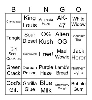 Strange Strains Bingo Card