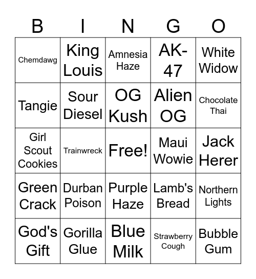 Strange Strains Bingo Card