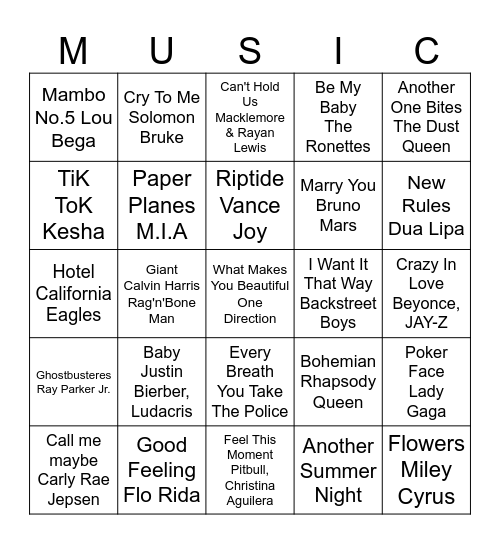 MUSIC MANIA Bingo Card
