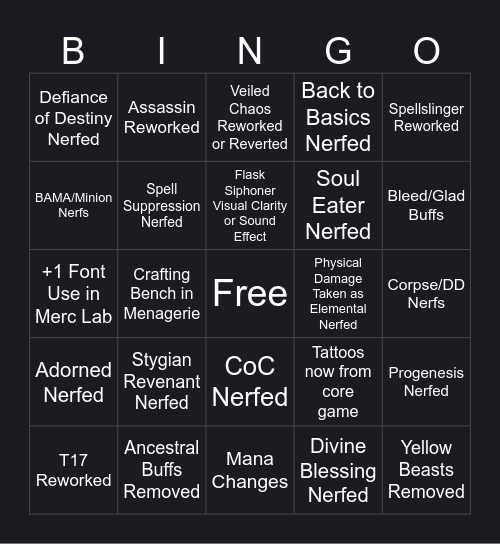 PoE 3.25 Bingo Card