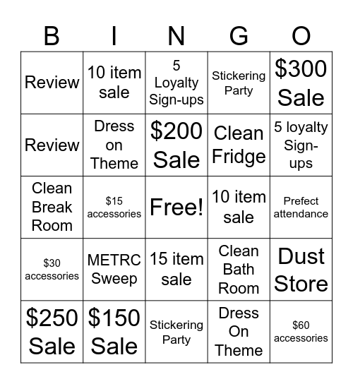 B Bingo Card