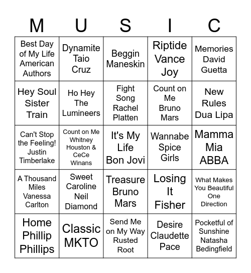 MUSIC MANIA Bingo Card