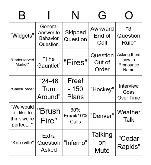 Interview Bingo Card