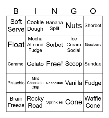 Ice Cream Bingo Card