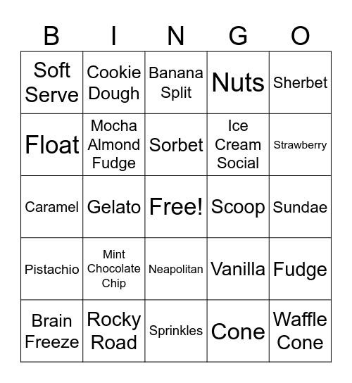 Ice Cream Bingo Card