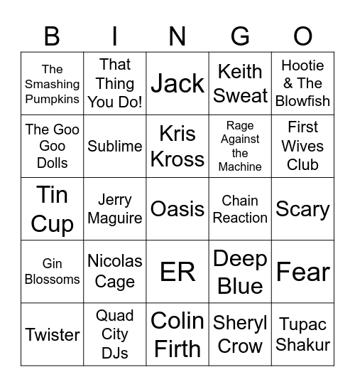 1996 Bingo Card