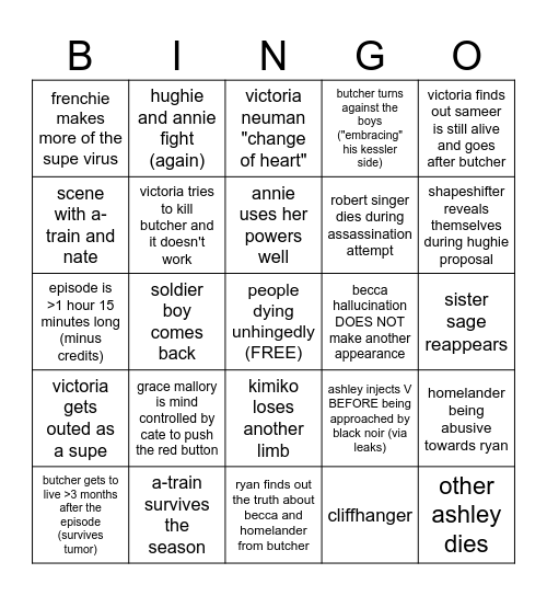 THE BOYS 4x8 Bingo Card