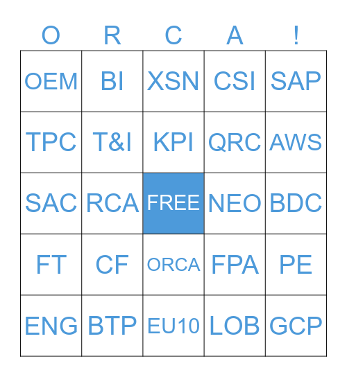 ORCA BINGO LINGO Bingo Card