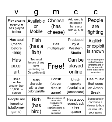 VGMC Show and Tell Bingo Card