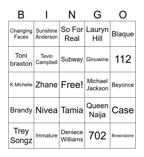 R&B Bingo Card