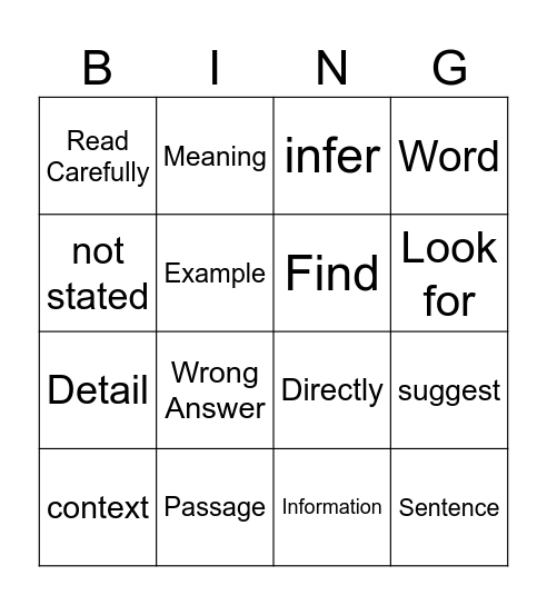 Lesson 3 - Vocabulary Bingo Card