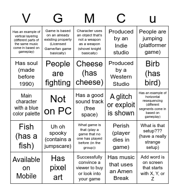 VGMC Show and Tell Bingo Card