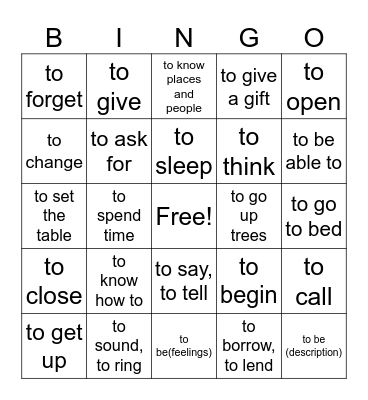Meaning of verbs Bingo Card
