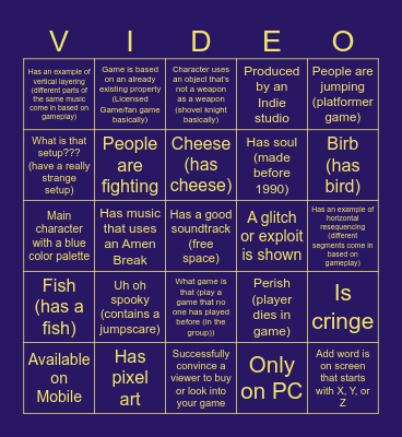 VGMC Show and Tell Bingo Card