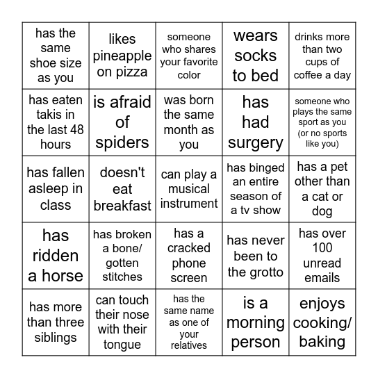 Find Someone Who... Bingo Card