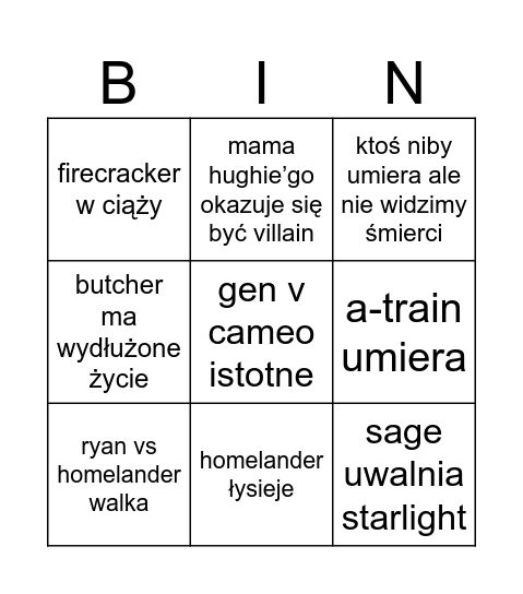 the boys finał Bingo Card