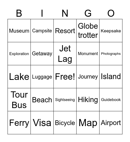 Travel Bingo Card