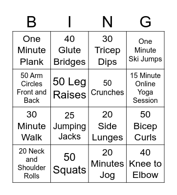 Physical Wellness Bingo Card