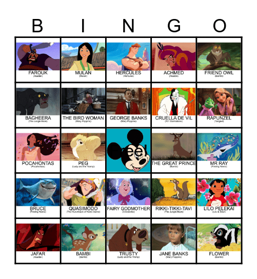 Disney Characters 2 Bingo Card