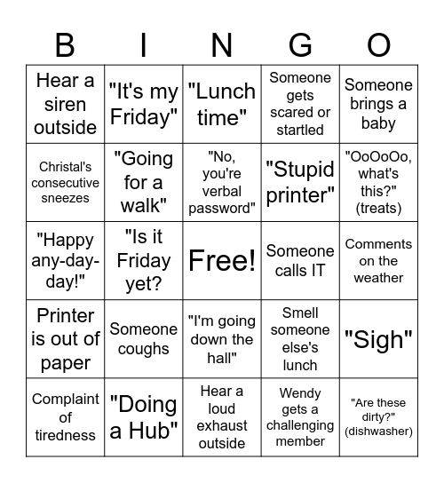 3rd Floor Ops Bingo Card