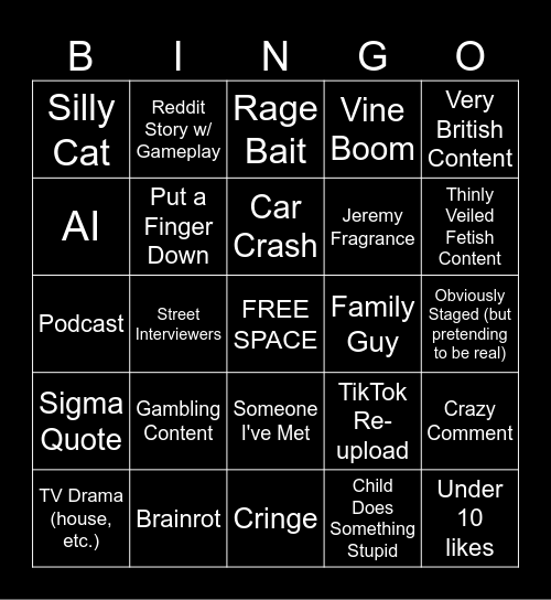 IG Reels Bingo Card