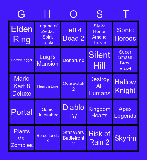 Ghost Bingo #1 Bingo Card