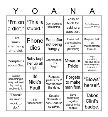 Yoana Bingo Card