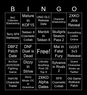 EVO 2024 Bingo Card