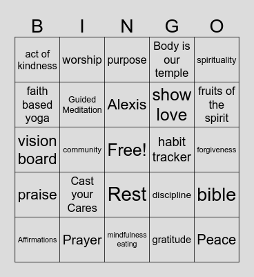 faith based wellness Bingo Card