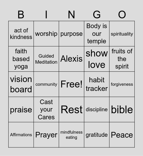 faith based wellness Bingo Card