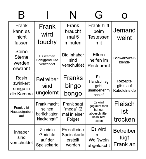 Frank Rosin Bingo Card