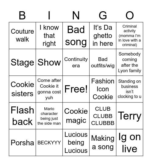 Empire Show Bingo Card