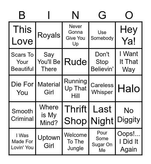 Modern Gone Jukebox Bingo Card