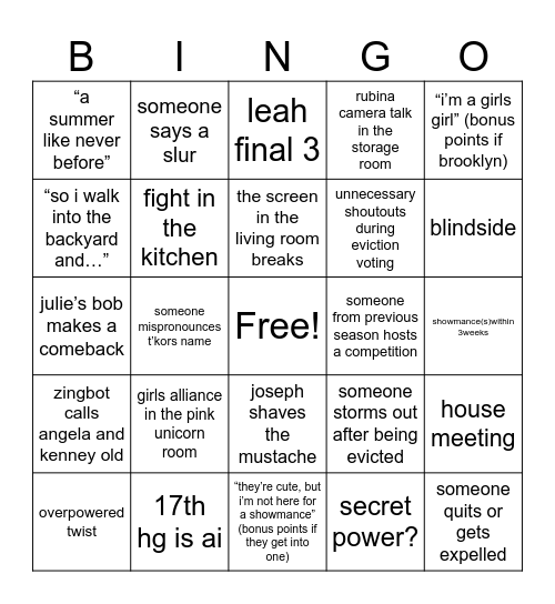 bb26 bingo Card